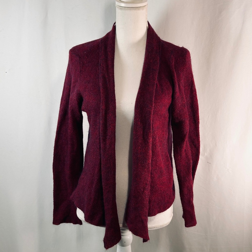 Eileen Fisher Petite Burgundy Wool Mohair Cashmere Open Front Cardigan PM